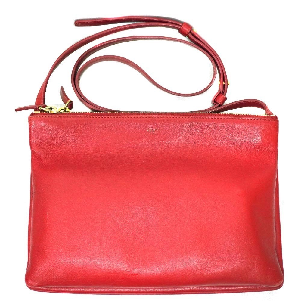 Celine Trio Shoulder Bag Red Leather